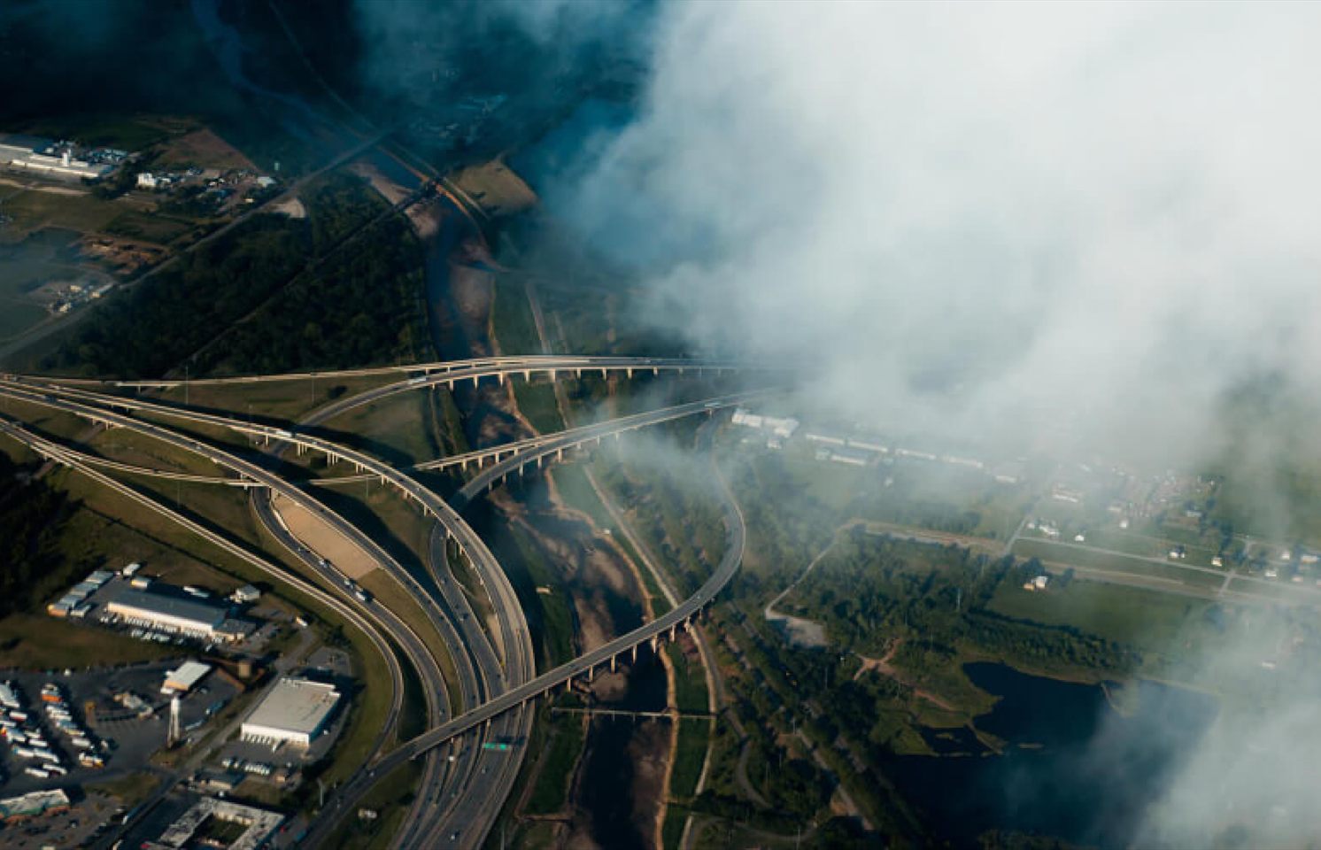 Aerial view of a highway interchange